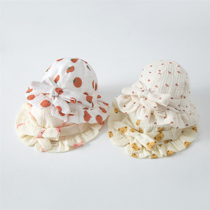 Chapeaux bébé motif imprimé avec nœud et ceinture décorative en dentelle