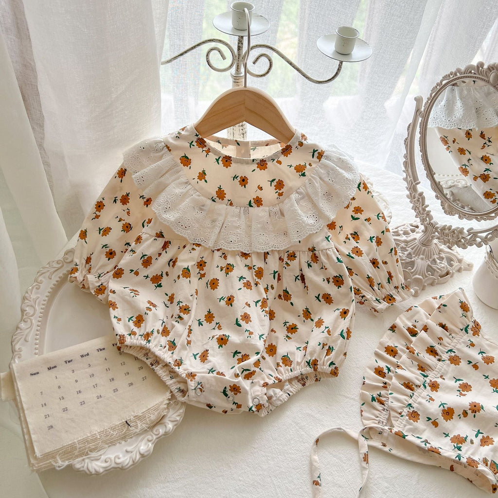 Body bébé fille à fleurs liberty, manches longues dentelle