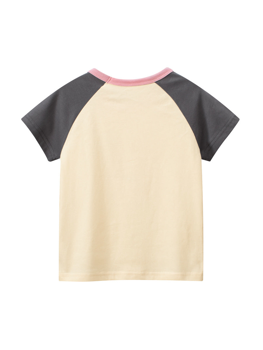 T-shirt patchwork fille été, imprimé lapin sourire