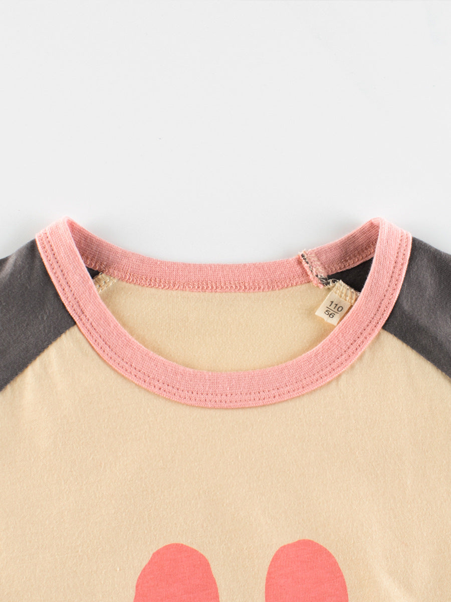 T-shirt patchwork fille été, imprimé lapin sourire