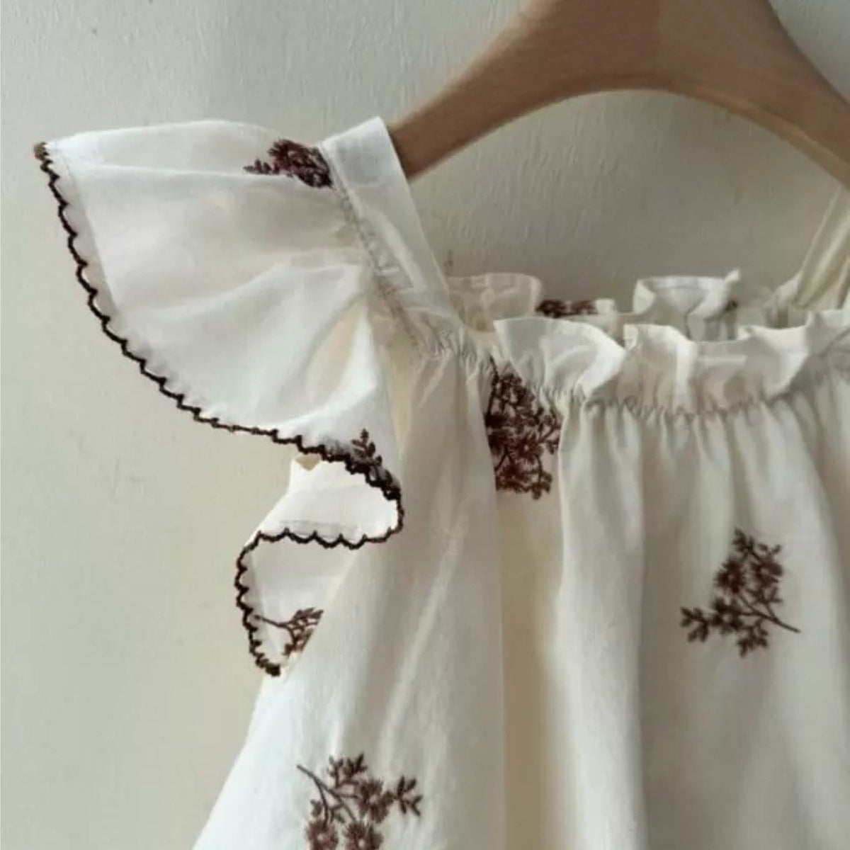 Robe princesse fille été, manches volantées, broderie fleurs