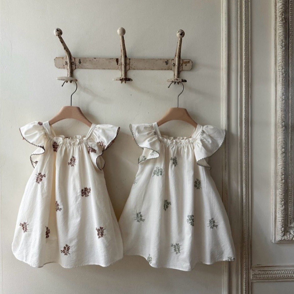 Robe princesse fille été, manches volantées, broderie fleurs