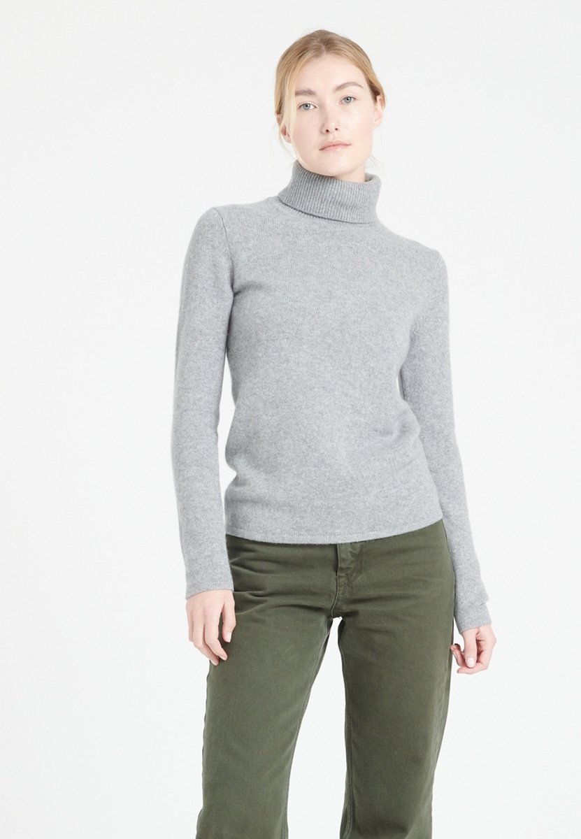 Pull col roulé femme en cachemire 4 fils gris clair - LILLY 19